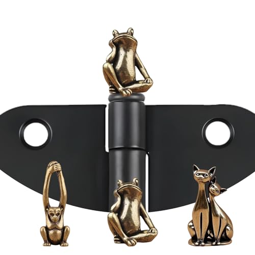 3 Pcs Cute Brass Retro Animal Door Hinge Topper Magnetic Hinge Vintage Door Hinge Head Home Decoration(Cats Frogs Orang)