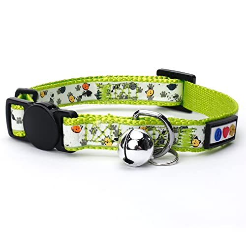 Pawtitas Pet Glow In The Dark Cat Collar with Safety Buckle and Bell Green Hook