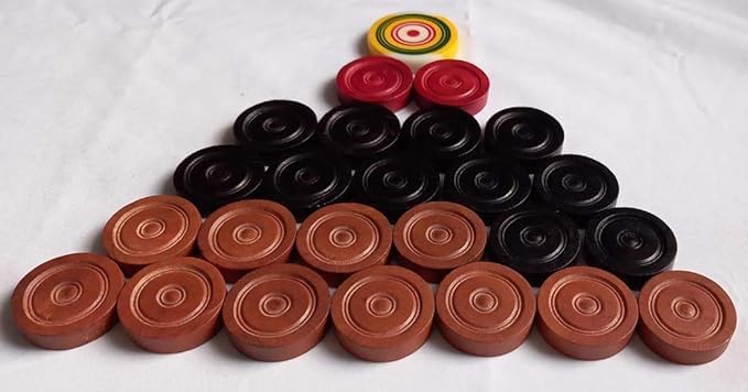 Carrom Board - Monedas de madera de 24 monedas, 1 golpeador utilizado en el torneo internacional Carrom 100% original