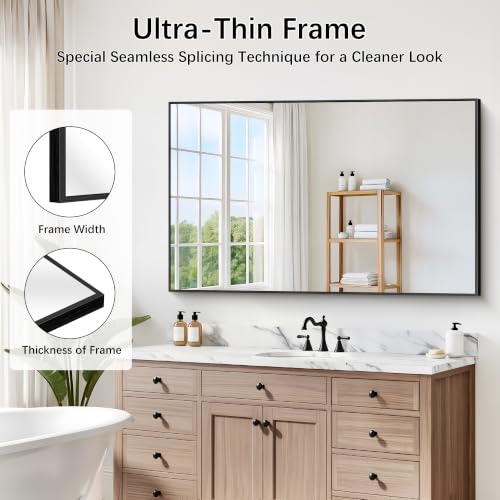 Image of DESBING Black Bathroom Mirror for Wall, 30x48 Inch Rectangle Mirrors with Metal Frame, Modern Vanity Wall Mirror Decor for Entryway Hangs, Bathroom, Living Room Horizontal or Vertical