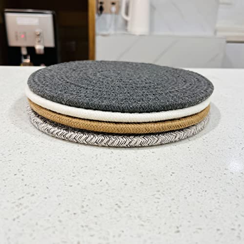 Abenkle Potholders Set Of 2, 100% Cotton Rope Woven Hot Pot Holders, Round Coasters Hot Pads Mats Placemats Table Mats, Spoon Rest For Kitchen Table Cooking, Baking - 7 Inches, Grey #TOP6