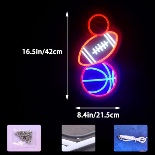 Image of Football Basketball Baseball Neon Signs Sports-Themed lamp Ideal for Children Kids Gifts Ball Game LED Light Decorative Gym Stadium Dormitory Home Bedroom Man Cave Wall Decor