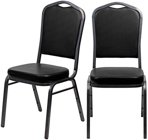 Set of 8 Contemporary Design Commercial Grade Multipurpose Banquet Stacking Chairs Solid Powder Coated Steel Frame Home Restaurant Office Furniture - Black Vinyl/Silver Vein Frame/2220