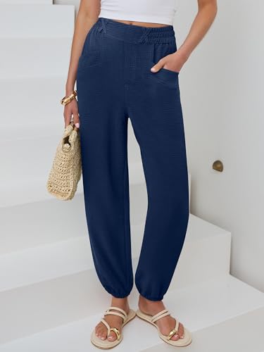 Image of ANRABESS Womens Pants Elastic Waist Summer Casual Harem Barrel Lounge Work Slacks Cropped Beach Vacation Clothes with Pockets