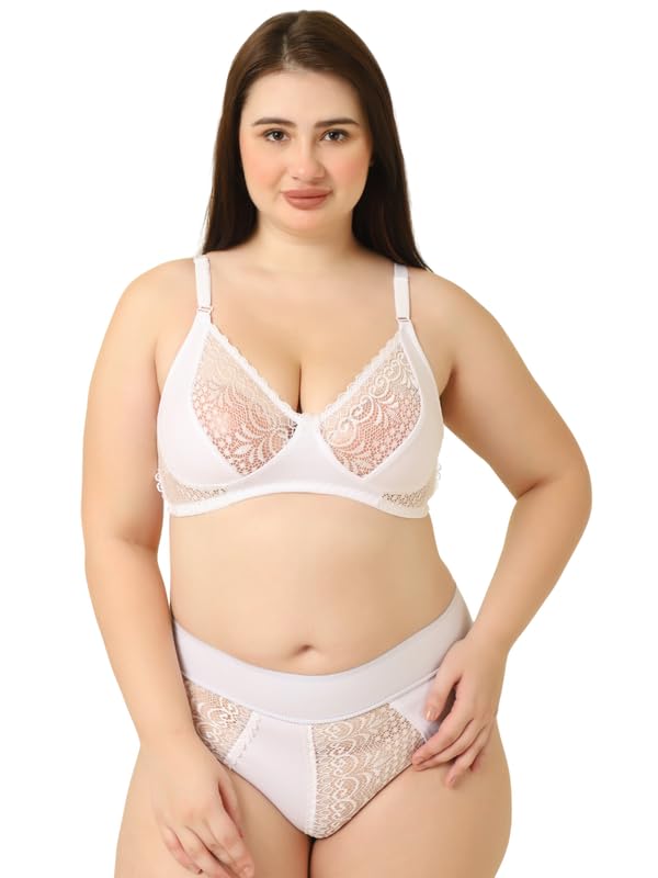 Gorgeous Bridal Honeymoon Cotton Designer Bra Panty Set Lace Push Up Non-Wired Solid Lingerie Lace Bra and Hipster 50MM Broad Belt Panty Set for Women and Girls Lingerie Set-image-19