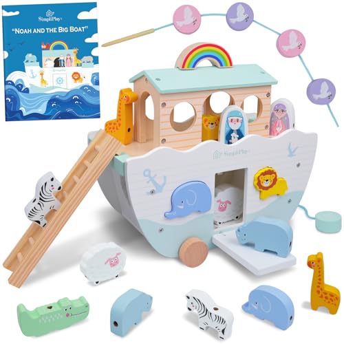SIMPLIPLAY Wooden Noah's Ark Toy - Toddler Montessori STEM Learning