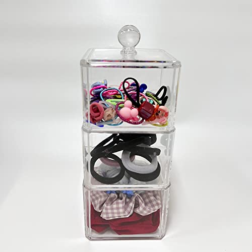 Zeqidou Hair Accessories Organizer, Hair Organizer Storage, Acrylic Headbands Holder, Hair Tie,Hair Tools,Scrunchie Storage Organizer, Clear 3 Stackable Holder With Lids For Organizing #TOP2