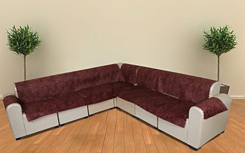 Image of l Shape Sofa Cover 7 Seater | Velvet Quilted Anti-Slip Sofa Cover Protector Covers | Sofa Cover for Living Room | Sofa Slipcovers | 4+3 (L-Shape) Quilted Luxe (Midnight Black)