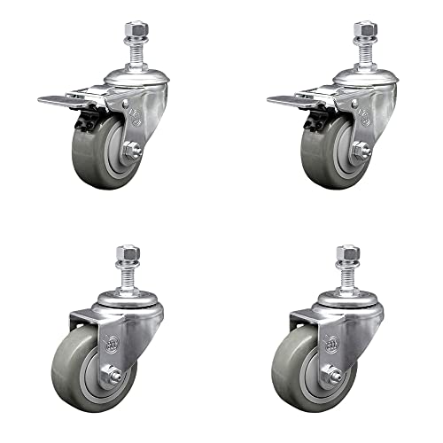 Polyurethane Swivel Threaded Stem Caster Set of 4 w/3