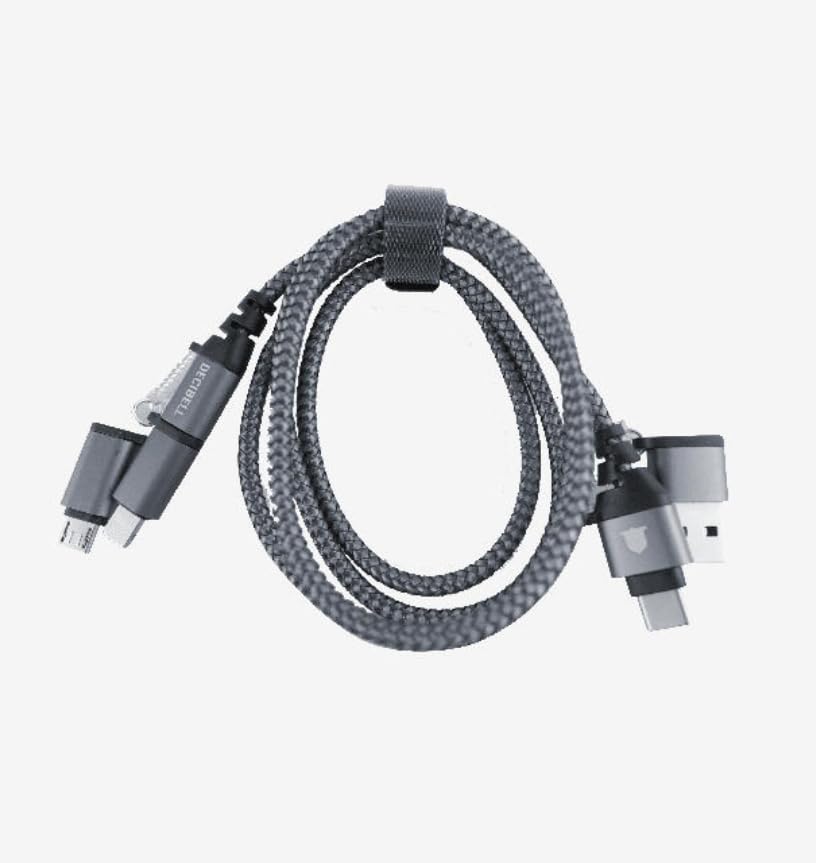 DECIBELL 6in1 多機能 多用途 多機種対応USB 充電ケーブル USB A/Type-C to ライトニング/Type-C/マイクロUSB PD100W 急速充電 高速データ転送 1本6役 高耐久ナイロン編み シルバークレー 1メートル