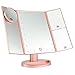 Magicfly Vanity Mirror Lighted Makeup Mirror 10X 3X 2X 1X Magnifying Mirror with 21 LED Lights, Trifold Mirror with Touch Screen, Adjustable Brightness & Stand, Dual Power Supply Mode, Rose Gold