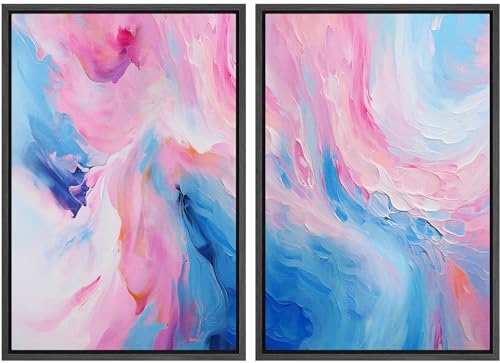 SIGNLEADER Framed Canvas Print Wall Art Set Serene Pink and Blue Swirls Calming Abstract Illustrations Modern Relax/Calm Multicolor for Living Room, Bedroom, Office - 24"" x36 x2 BLACK