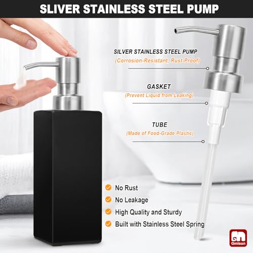 Image of GMISUN Black Soap Dispenser Bathroom, Glass Hand Soap Dispenser with Stainless Steel Pump, 12 fl oz /350ml Refillable Dish Dispensers for Kitchen, Modern Liquid Lotion Bottles for Bathroom Countertop