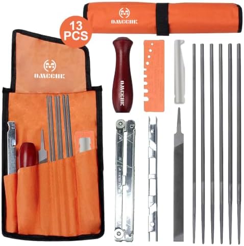 Universal Chainsaw Sharpener Files Kit,Gauges,Handle,Pouch for All Chains