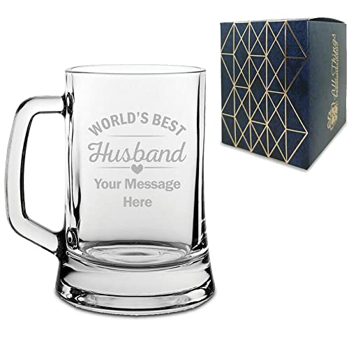 Personalised Engraved Tankard Beer Mug with World's Best Husband Design, Gift Boxed, Personalise with Any Message for Valentines, Anniversaries
