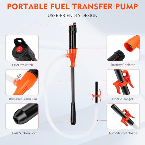 Bestcosy 66458 Portable Transfer Pump Battery Operated Electric Siphon Pump For Gas, Fuel, Diesel, Water Transfer 2.6 Gpm Flow Oil Extractor -Easy To Use Hand Fuel Pump thumb #2