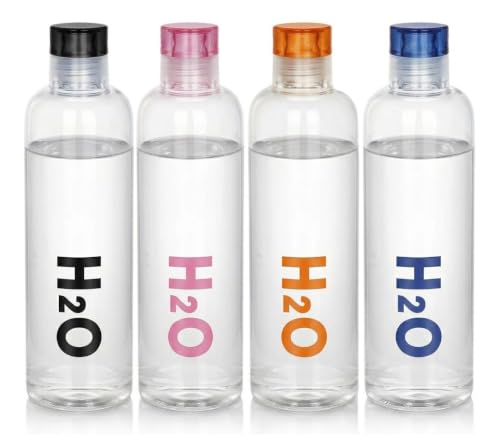 Image of Glass Borosilicate H2O Water Bottle With Cap 500ML | Leak Proof & Airtight Lid | Reusable Drinking Bottle for Office, School, College, Gym, Home & Travel,Daily Uses (H2O Clear - Set of 4)