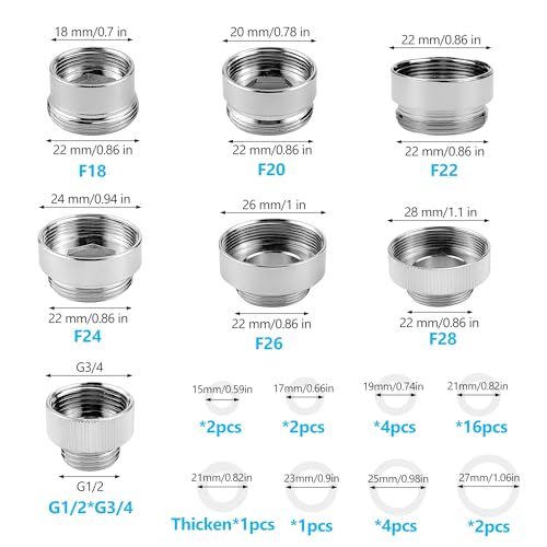 16 Stück Wasserhahn Adapter Set, Messing Wasseranschluss Adapter mit Dichtungen, Gewindeadapter, Wasserhahn Aufsatz, für Gartenschlauch Anschluss, Spülbecken, Wasserfilter