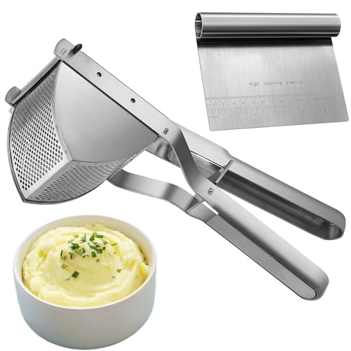 Stainless Steel Potato Ricer with Dough Scraper - Masher for