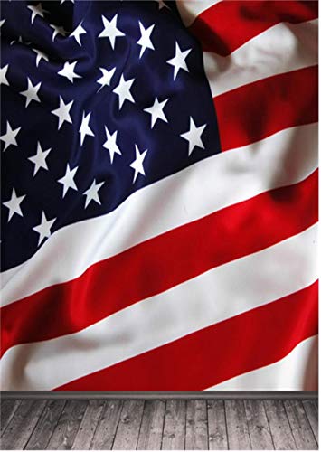Laeacco Stars And Stripes Us Flag Wall Pattern 5X7Ft Vinyl Photography Background Grunge Retro Wooden Floor American Flag White Stars Blue Background Red White Striped Photo Studio Props #TOP1