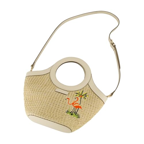 Tommy Bahama Tote Bag, Women's Travel Handbag with Adjustable Shoulder Strap, Embroidered Flamingo and Palm Tree Design, Cream, One Size4
