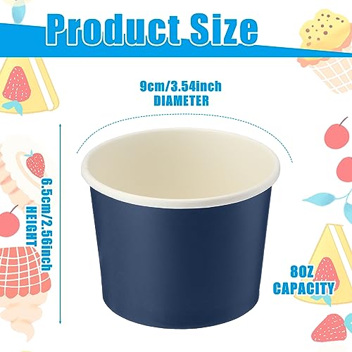 Image of Didaey 100 Pcs Paper Ice Cream Bowls Disposable Dessert Cups Yogurt Sundae Containers Disposable Yogurt Dessert Bowls for Food, Party Supply, Soup, Ice Cream, Blue(8 oz) (Pack of 2)