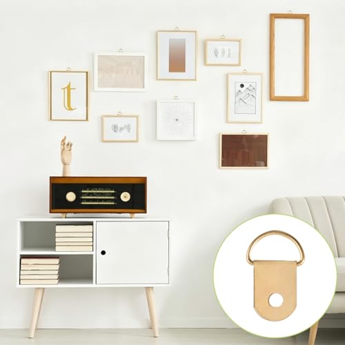 Image of Picture Hanging Kit - 10M Brass Hanging Wire, 30Pcs D Ring Picture Hangers with Screws and 30Pcs Aluminum Crimping Loop Sleeve for Wall Pictures Exhibition(Gold)