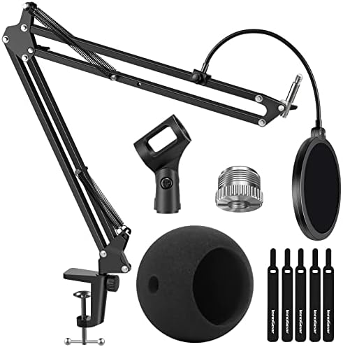 InnoGear Adjustable Mic Stand for Blue Snowball and Blue Snowball iCE Suspension Boom Scissor Arm Stand with Microphone Windscreen and Dual Layered Mic Pop Filter, Max Load 1.8 KG, Large