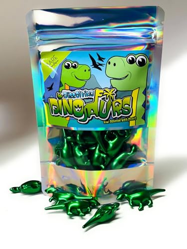 Dissolvable Dinosaurs - 15 x Kiwi Scented Bath Pearls. Bath Oil Pearls, Bath Oil Beads, Fruity Bath Relaxation. 90s Retro Gifts. Dino Dinosaur Themed Gift