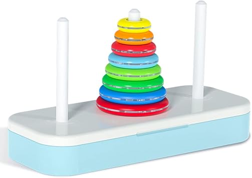 TANCH Hanoi Tower Puzzle All in One Logical Thinking Tower of Hanoi Brain Teaser Puzzle Stacking Boxes Game Toys for Kids and Adults 8 Rings