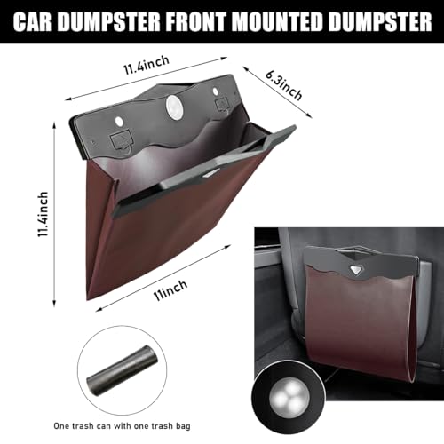 Image of Hanging Car Trash Bag, Foldable Magnetic Garbage Can with Smart LED for Front Back Seat, Multi-Functional Waterproof Leather Rubbish Bag Storage Pocket, Car Accessories (Brown)