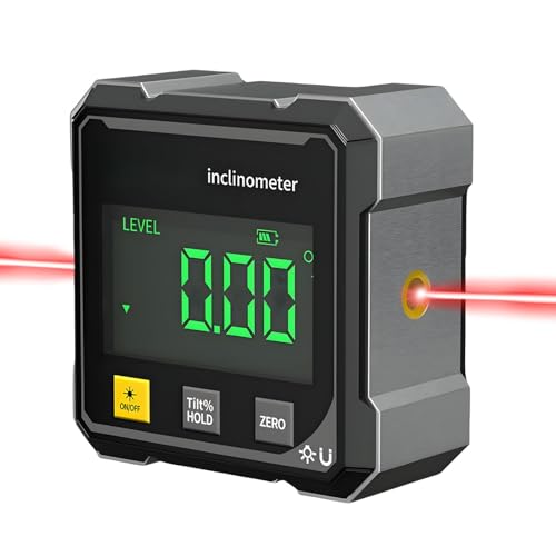 Digital Angle Finder with Laser, Digital Level Box & Inclinometer, 4-Side Magnetic Digital Angle Gauge, IP54 Waterproof LCD Display for Woodworking Carpentry DIY Projects