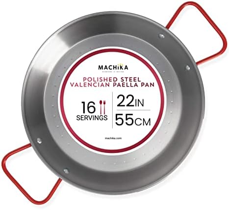Machika Skillet Pan | Carbon Steel Paella Pan | Carbon Steel Pans for Cooking | Thin Carbon Steel Pan for Paella | Perfect for Outdoors, Camping, Restaurants, and More | 16 Servings | 22 In |