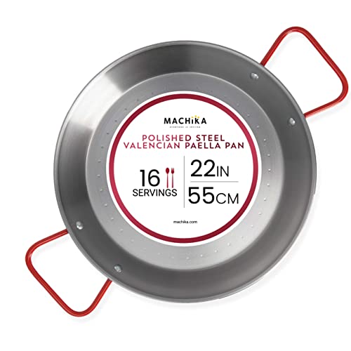 Machika Skillet Pan | Carbon Steel Paella Pan | Carbon Steel Pans For Cooking | Thin Carbon Steel Pan For Paella | Perfect For Outdoors, Camping, Restaurants, And More | 16 Servings | 22 In | #TOP5