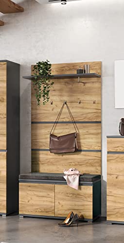 moebel-dich-auf Garderoben-Set Lausanne in verschiedenen Varianten (anthrazit/Navarra Eiche Nb., Set 3)