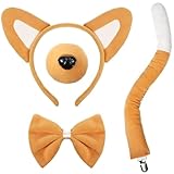 WILLBOND Puppy Dog Costume Set - 4 Pcs Dog Ears, Headband, Nose, Bow Tie, Tail for Kids & Adults - Carnival, Mardi Gras, World Book Day, Cosplay
