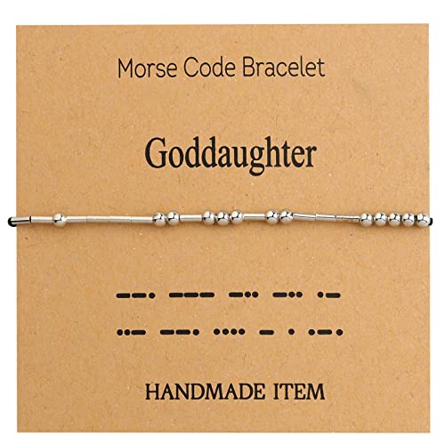Image of FEELMEM Goddaughter Morse Code Bracelets Goddaughter Baptism gift First Communion Bracelet Gift From Godmother (Goddaughter-Morse Code)