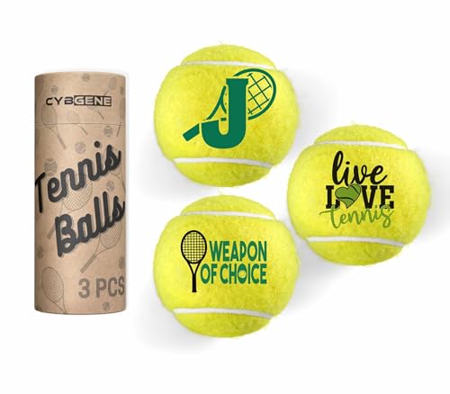 CybGene Tennis Gifts, Personalized Tennis Ball, Set of 3 Unique Tennis Balls with Gift Package, Perfect for Tennis Teammate, Partners - Initial J