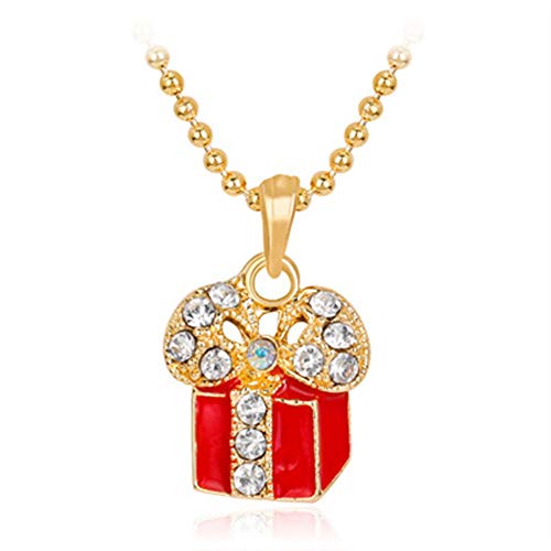 Preisvergleich Produktbild Kreative Weihnachtsgeschenkbox Anhänger Metall Halskette Weihnachtsdekoration Trendige Strass Schmuck für Frauen - Gold