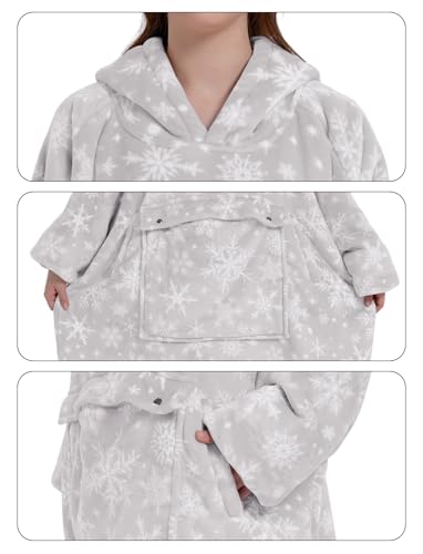 Image of KFUBUO Wearable Blanket Hoodie for Adults With Pocket Snowflake | Sherpa, Fuzzy Blanket, Oversized Sweatshirt Blanket, Kangaroo Pouch, Cute Birthday Gifts for Women, Cute Stuff