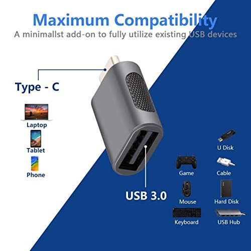 USB C to USB OTG Adapter, Thunderbolt 3 to USB 3.0 Adapter Compatible with MacBook Pro 2018 2017 2016, Microsoft Surface Go,Samsung Galaxy Note 8,S9,S10,Pixel3.Dell Xps and More Type-C Devices (Grey)