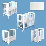 Flwrgirl Mini Baby Crib Portable - Baby Cribs 4 in 1 Convertible with Mattress Included,6 Heights Cunas para Bebes,Bedside Mini Crib with Slide Down Side,34x20x35 Inches,White
