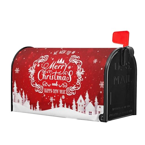 Image of Merry Christmas Mailbox Covers Red Winter Happy New Year Mailbox Cover Magnetic Large Size 25.5 inchx21 inch Xmas Winter Holiday Mailbox Wraps Post Letter Box Covers for Home Indoor Outdoor Decorations