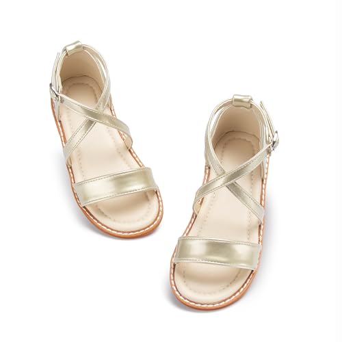 Image of ESTINE Toddler /Little Kid Girls Dress Cross Strappy Open Toe Sandals Princess Flats Summer Flower Girl Shoes