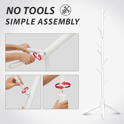 Unisakey 8-Hook Freestanding Wooden Coat Rack 3 Adjustable Heights White by Unisakey - Used condition - Image 6