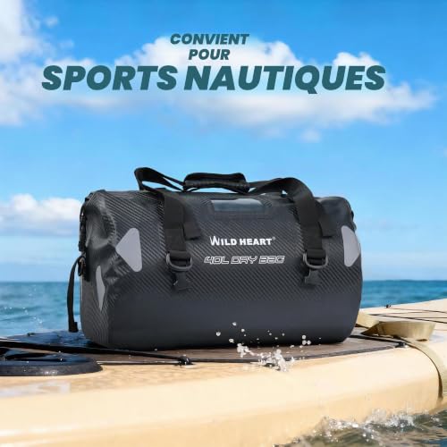WILD HEART – Sac de Sport étanche avec Coutures soudées pour Kayak, Camping, Bateau ou Moto Sac de Voyage étanche PVC500D avec Sangle et Poche intérieure 40L 66L 100L – vue 5