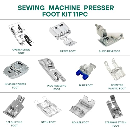 Image of ZENITH 11 Pcs Sewing Machine Presser Feet Accessories Kit, Compatible with Brother, Usha Janome, Singer Low Shank, Multiple Stitch Functions (11PC KIT + 25 Transparent Bobbin)