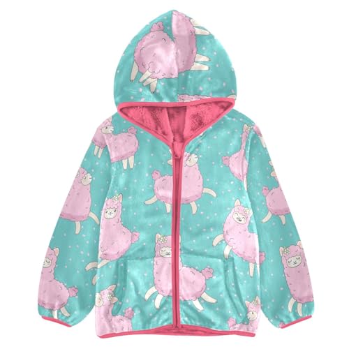 OTVEE Pink Llama Kids Hoodie Jacket Fall Spring Full Zip Warm Outwear Coat