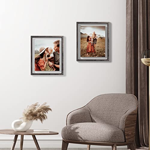 Wiftrey Gray 8X10 Rustic Picture Frames Set Of 2, Double Side Tempered Glass Photo Frame For Wall Floating Or Tabletop Standing #TOP7