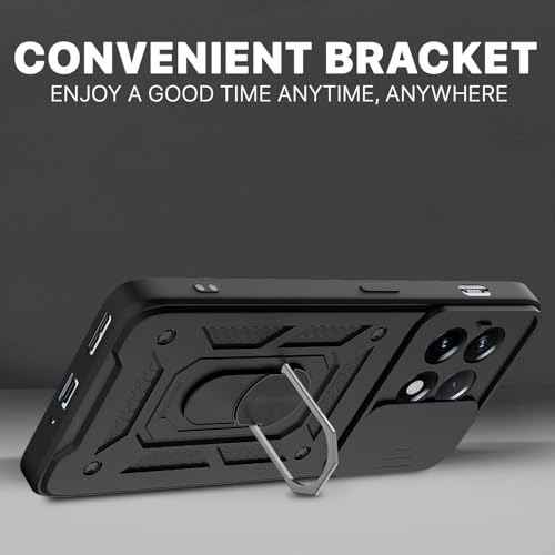 Image of Pikkme D10 Tough Armor Bumper Case | 360 Protection Case | Sliding Camera Shield Cover & Ring Holder Stand Back Cover for OnePlus 11R 5G (Black)